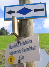 Wegweiser zum Dreibahnenblick Schwarzwaldbahn