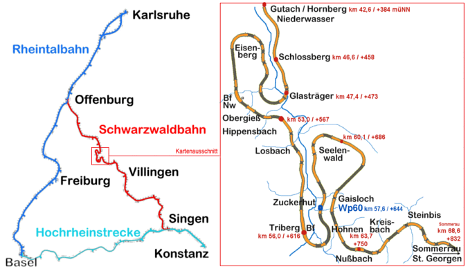 Streckenverlauf Schwarzwaldbahn