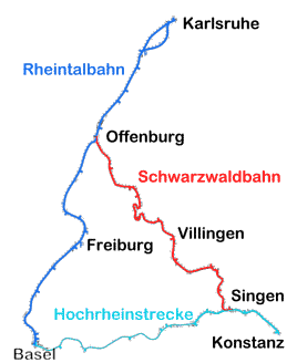 Bahnstrecken im Südwesten; Rheintal-, Hochrhein- und Schwarzwaldbahn